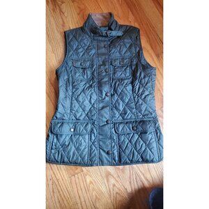 Banana Republic Womens Quilted Vest XS Olive Green Snap Button Pockets